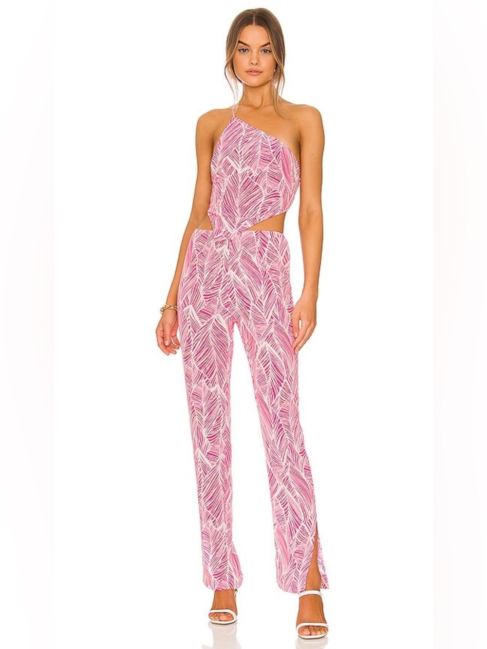 Lovers and Friends Revolve Makena Fuchsia Leaf Print Pants XS Pink Ankle Slit